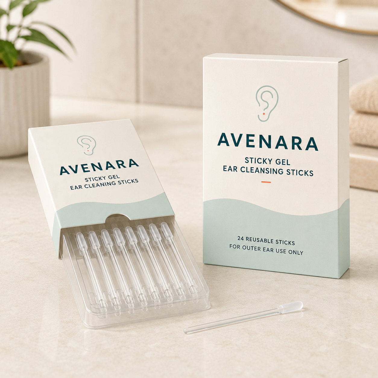 Avenara Sticky Gel Ear Cleaning Sticks with 24-stick tray